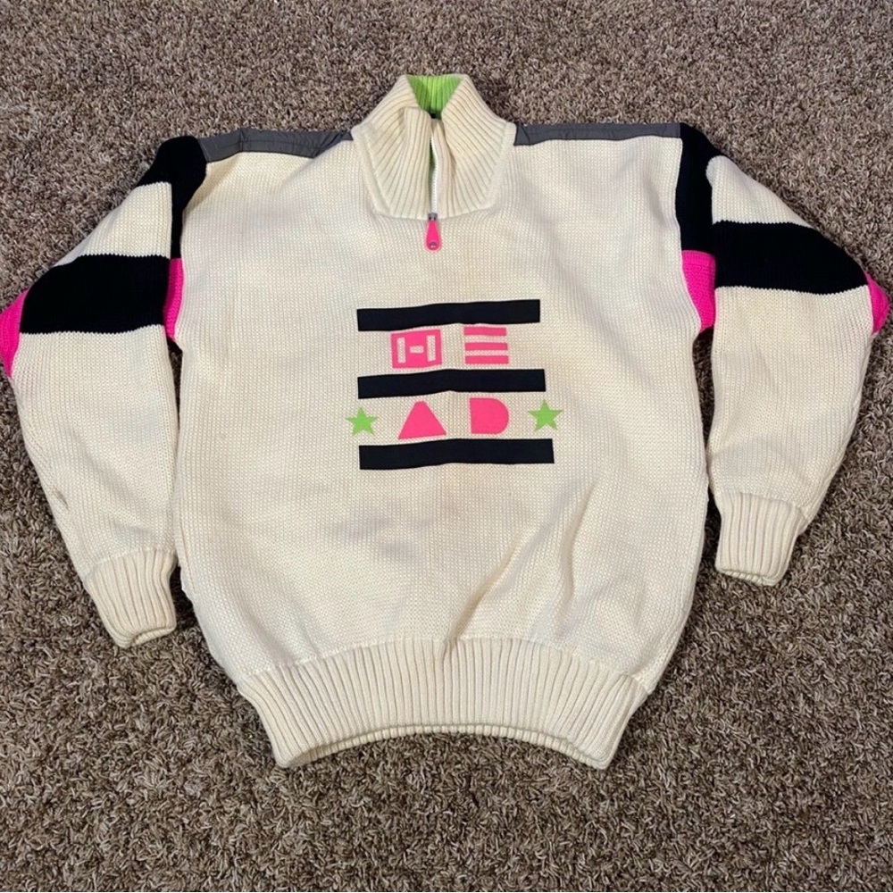 Vintage Head Sportswear Wool Cream Neon Sweater